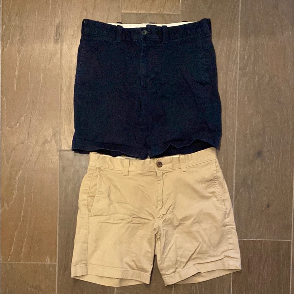 Bundle of 2 J. Crew Flat Front Tan and Navy Blue Shorts